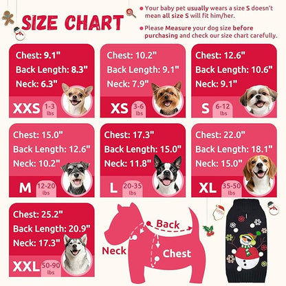 Christmas Dog Sweaters Xmas Pet Outfit Clothes Cute Black Snowman Costume Puppy Cat Knitted Jumpers (XL,Black Snowman)