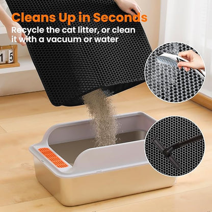 Small Cat Litter Mat, 20x14’’ Double Layer Honeycomb Cat Litter Box Mat, Non Slip Waterproof Urine Proof Litter Trapping Mat for Floor, Kitty Litter Pad, Indoor Pet Supplies, Black