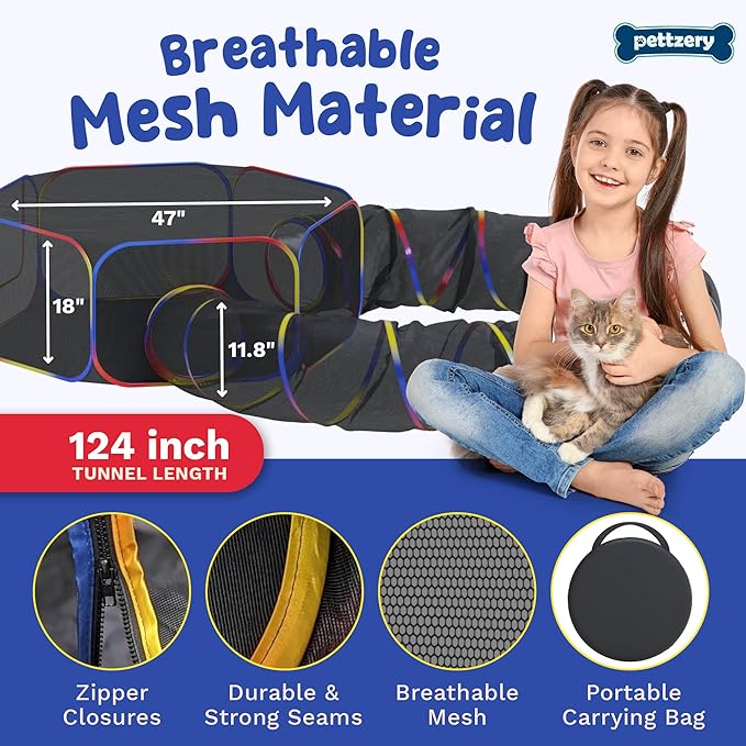 Outdoor Cat Enclosure - Portable Catio Playground for Cat Run, Kitty and Small Animals - Tent & Tunnels for Outside and Indoor Play