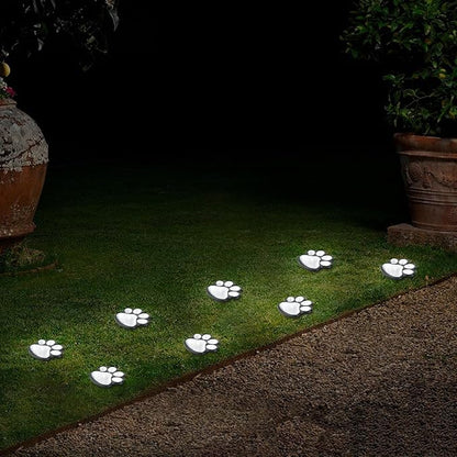 Animal Paw Print Solar Lights Outdoor Garden Decor, 4 Pack Paw Print Lights with Cord, IP55 Waterproof Yard Pathway Decor Light, Cold White Color Light, New Home Birthday Christmas Gift