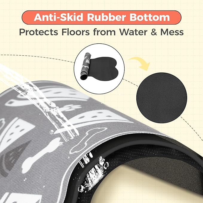 Dog Food Mat, 0.15” Thickened Super Absorbent Pet Feeding Mat for Food and Water, Fruit Donut Pattern Cat Placemat, Quick Dry Non-Slip Dog Bowl Mat, Water Splash Proof（Large Watermelon Grey）