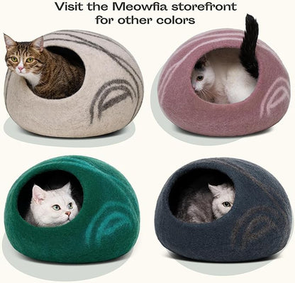 MEOWFIA Cat Cave – Premium Felt Cat Bed for Indoor Cats, Handmade Merino Wool (Aquamarine, Medium)