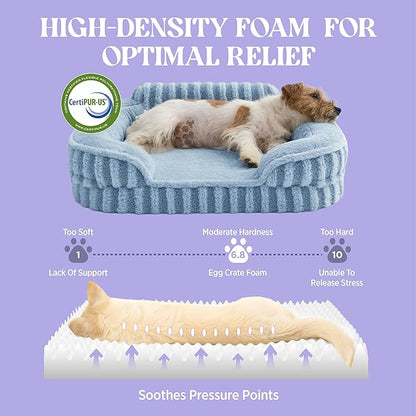 LE SURE Cute Dog Bed for Small Dogs, Orthopedic Waterproof Small Pet Beds with Sides, High Back Non-Slip Bottom and Egg-Crate Foam Puppy Couch Sofa with Washable Removable Cover, Blue