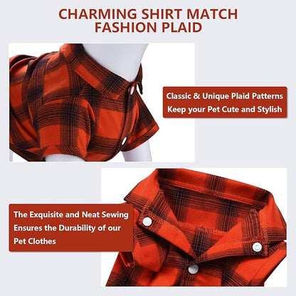 Koneseve Dog Shirt Plaid Dog Clothes for Small Dogs Boy Girl Cat Clothes Soft Puppy Outfit Adorable Pet T-Shirts Kitten Grid Costume Apparel Thanksgiving Christmas Clothing (Red#1; XL/Extra Large)