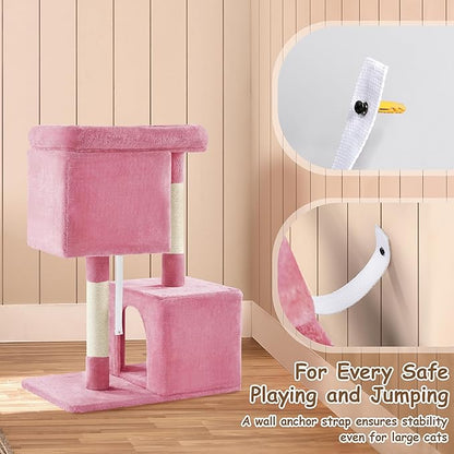 Yaheetech 33.5in Cat Tree, Small Kittens Tower w/Large Perch&2 Cozy Condos, Sisal Scratching Posts for Indoor Kittens/Cat, Stable Pet Activity Center Furniture, Pink
