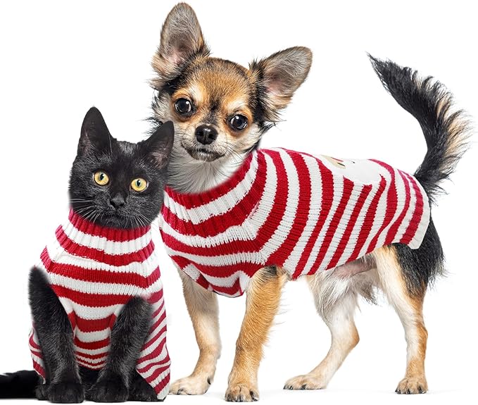 Dog Christmas Sweater Xmas Pet Clothes Cute Striped Santa Claus Costume Holiday Puppy Cat Jumpers Outfits New Year Gifts for Small Medium Large Dogs (S, Red White Stripe Santa Claus)