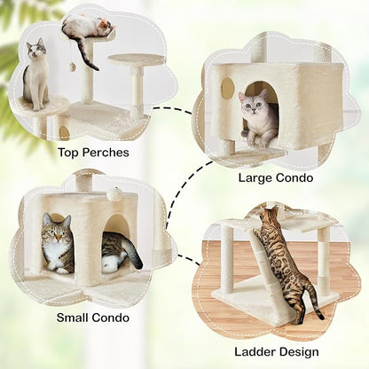 Yaheetech XL Cat Tree, 80in Multi-Level Cat Tower w/Scratching Posts, Double Condo, Perched Platforms and Dangling Balls, Pet Stand House for Kittens, Beige