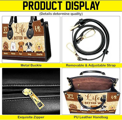 Personalized Pet Mom Leather Handbag – Custom Name Dog Cat Photo Purse, Pet Lover Gifts for Women, Christmas