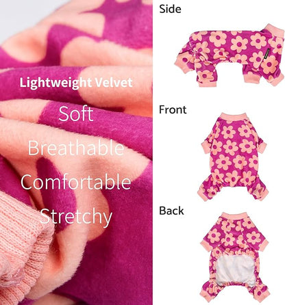 Fitwarm Flower Fleece Dog Pajamas, Warm Winter Dog Clothes for Small Dogs Girl, Cozy Pet Onesie with Feet, Pink, XXL