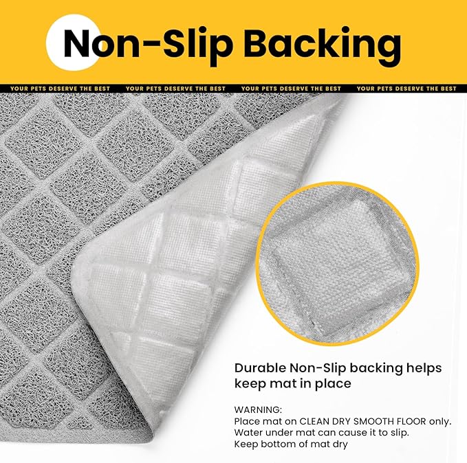 Cat Litter Mat Litter Trapping Mat, 30" x 20" Premium Durable PVC Grid Mesh with Scatter Control, Non-Slip, Less Waste Cat Litter Box Mat, Soft on Kitty’s Paws, Urine Waterproof