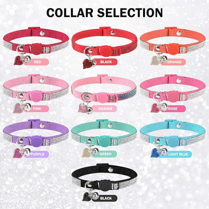 Rhinestone Cat Collar Breakaway with Bell, Diamond Cat Collar with Safety Buckle Quick Release for Girl Boy Small Kitten Pets Puppy,Cute Soft Female Male Cat Collars, Color Blue 8-12"