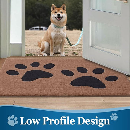 Buganda Dog Door Mat for Muddy Paws, Absorbent Dirt Trapper Washable Indoor Doormats, Non Slip Low-Profile Mud Mat for Dogs, Front Entrance Doormat for Inside Floor (40x32 Inches, Camel and Black)