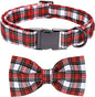 Christmas Dog Collar, Red Plaid Cotton Collars with Bow Adjustable Pet Collar Premium Metal Buckle, Christmas Puppy Necklace for Small Girl and Boy Dogs