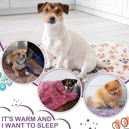 Panelee 4 Pcs Waterproof Dog Blankets Washable Puppy Paw Print Fleece Blanket for Small Medium Pet Cat Whelping Warm Soft Sleep Mat Guinea Pig Cage Liners(Multicolor,24 x 16 Inch)