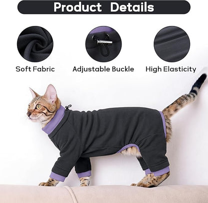 PUMYPOREITY Sticky Hair Cat Clothes, Prevent Hair Loss Cat Pajamas, Soft Cat Sweaters for Cats Only, Cat Hair Sticky Onesie, Cat Recovery Suit After Surgery, Black, S
