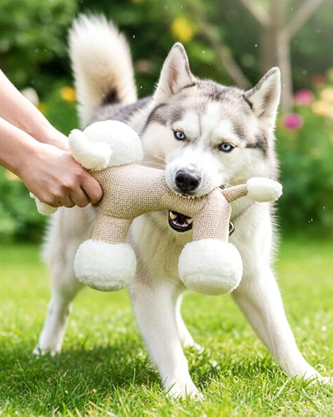 Linen Safari Companions - Linen Dog Toy, Chew-Resistant Natural Linens Squeaky Safari Animal for Small to Medium Dogs, Helps Reduce Destructive Chewing for Indoor Play and Boredom Relief (Monkey)