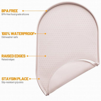 Hubulk 100% Waterproof Silicone Pet Feeding Mat with Raised Edge for Food and Water, Dog Bowl Mats, Cat Bowls Placemat with High Lip Protects Floor for Cats and Dogs (White Sand, 32" L x 24" W)