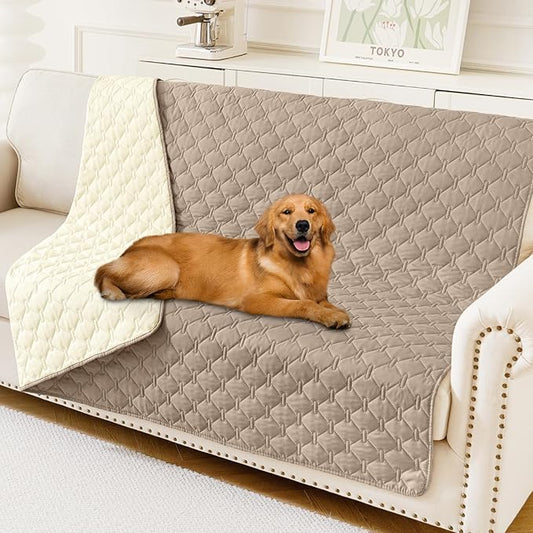 Smiry Waterproof Dog Bed Cover Blanket, Soft Reversible Pet Blanket, Washable Leakproof Cats Dogs Couch Cover for Sofa, Couch, Furniture (52x82 Inch, Taupe/Beige)