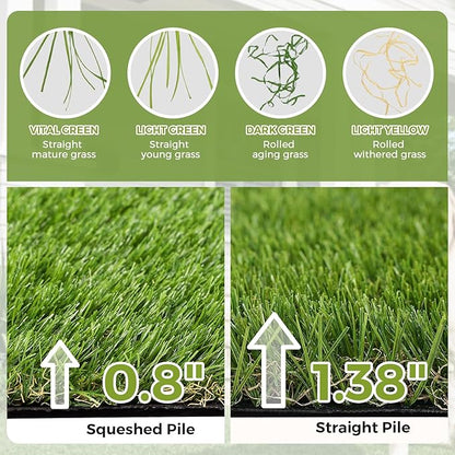 Artificial Grass Rug Indoor Outdoor, 3 x 5FT Faux Grass Turf with Drainage Holes, Realistic Artificial Lawn Rug Dog Pets Mat, Turf Carpet for Garden Lawn Landscape Balcony Patio Backyard Easter Decor