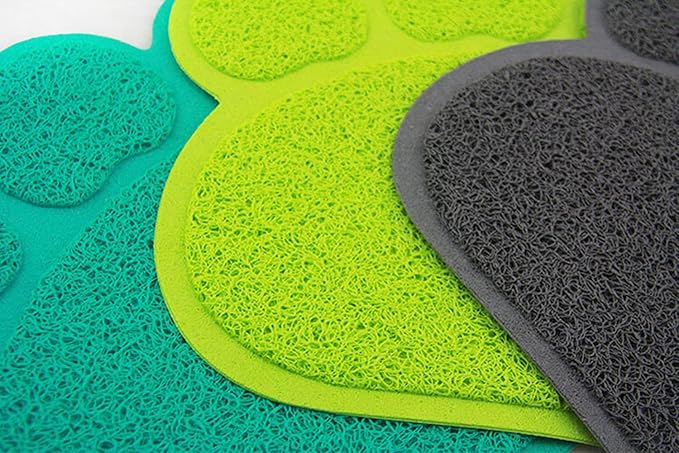 PVC Pet Dog Cat Puppy Kitten Dish Bowl Food Water Feeding Placemat, Non-Slip Cat Litter Mat Paw Shape, Blue Large