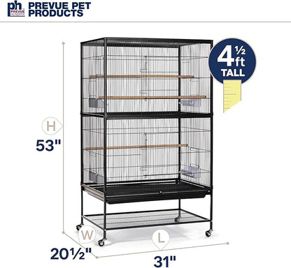 Prevue Pet Products Steel Bird Flight Cage with Wheels - Large Birdcage for Parakeets, Canaries, Finches, Cockatiels, Lovebirds, & Green Cheek, Metal Standing Birdcage - Black, Large
