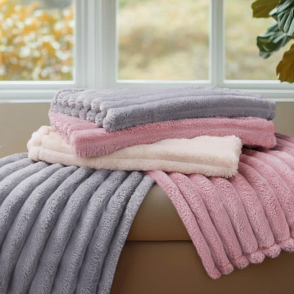 LINENLUX 1 Pack 3 Soft Fleece Dog Blanket for Pet Washable Warm Cat Puppy Fluffy Calming Flannel Pink Medium