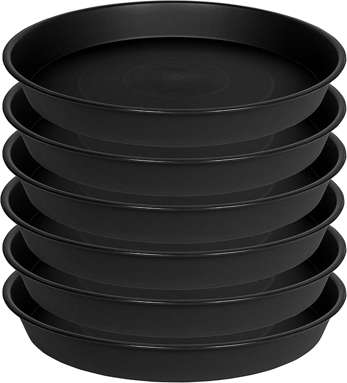 6 Pack of 7 inch Plant Saucer, Heavy Duty Plastic Plant Water Tray 7 inch Round, Flower Plant Saucers for Indoors No Holes, Plant Dishes Saucer for Planter 7"/8" (7", Black)