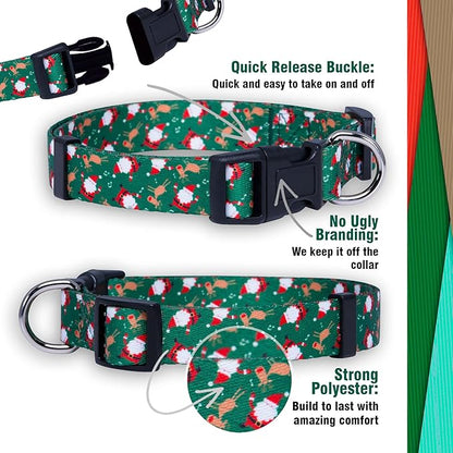 Native Pup Christmas Dog Collar- Winter Holiday Collars for Pets- Xmas Gift for Puppy- Santa, Reindeer, Snowman, Candy Cane, Red Green- Girl Boy- Small, Medium, Large Breeds (Santa & Reindeer, Medium)