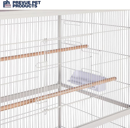 Prevue Pet Products Wrought Iron Bird Flight Cage with Wheels - Large Birdcage for Parakeets, Canaries, Finches, Cockatiels, Lovebirds, Green Cheeks, Metal Standing Birdcage - Chalk White