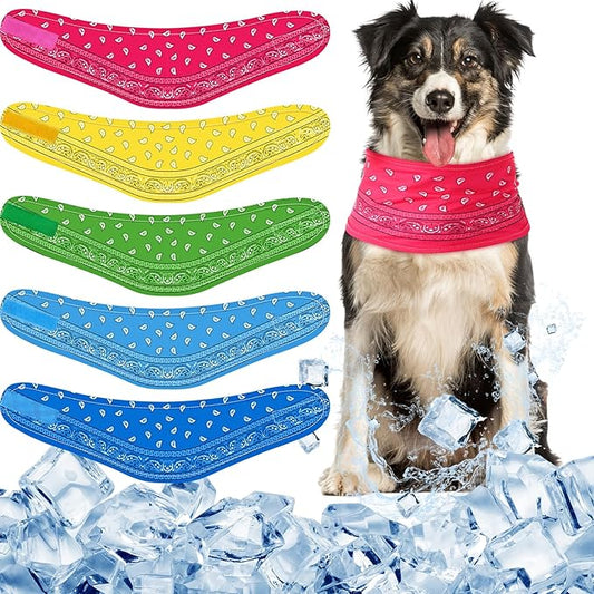 Talltalk 5 Pieces Dog Cooling Bandanas Neck Wraps Ice Scarf Pet Dog Cooling Collar Hunting Training Hiking Camping Accessories for Summer (Paisley,XL)