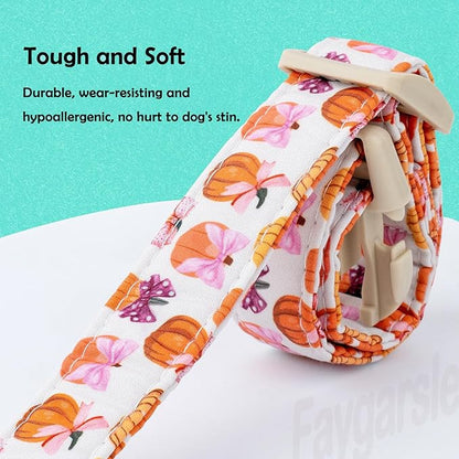 Faygarsle Fall Pumpkin Pattern Dog Collar with Charm, Adjustable Neckwear for Small Medium Large Dogs, Orange and Pink for Small Medium Large Dogs M
