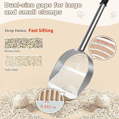 Cat Litter Scoop Deep Shovel, Detachable Long Handle Litter Scooper, Metal Cat Litter Scoop, Stainless Steel Cat Litter Scoop, Kitten Pooper Lifter, Kitty Metal Scooper with Holder Strip Hole
