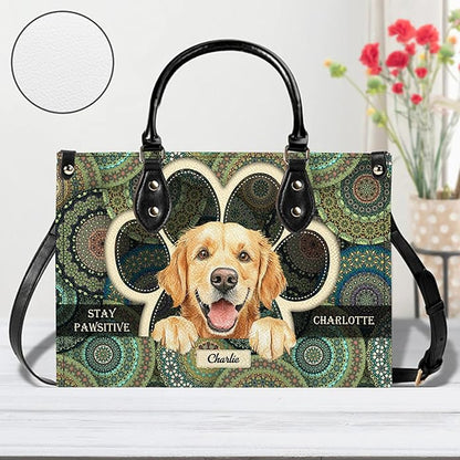 Personalized Pet Mom Leather Handbag – Custom Name Dog Cat Photo Purse, Pet Lover Gifts for Women, Christmas
