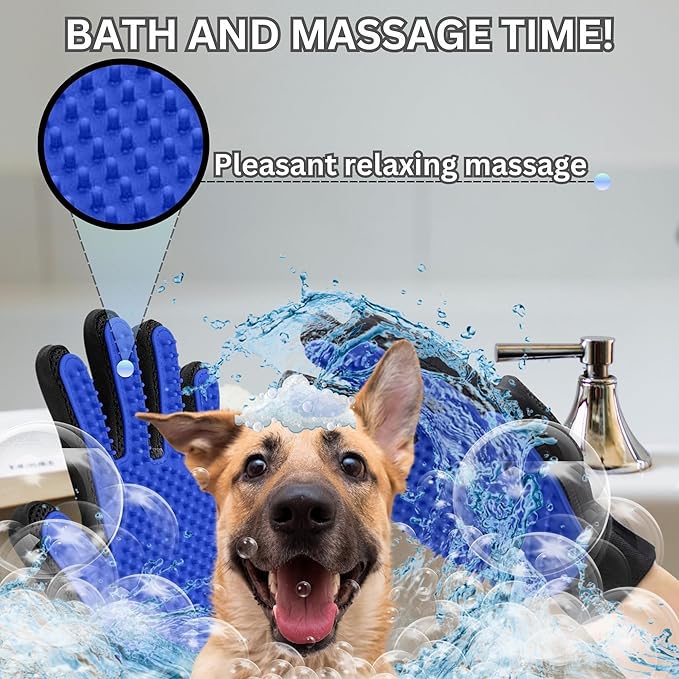 (Left Hand) Pet Hair Remover Glove – Blue, Reusable Grooming Glove for Dogs, Cats & Horses, Gentle Deshedding, Bathing & Massaging, Anti-Shedding Tool for Pet Hair Removal (Left Hand only)