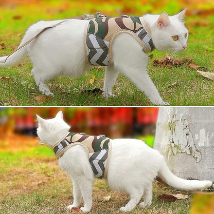 Cat Harness and Leash Set for Walking Escape Proof, Adjustable Cat Vest Harness, Padded Stylish Cat Walking Jackets, Camo Green, Small