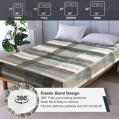 Waterproof Mattress Protector King, Fitted Sheet Style Breathable Mattress Cover with Deep Pocket Fits Up to 18'', Noiseless Bed Cover for Kids Adults Pets, Machine Washable (Stripes, 76'' X 80'')