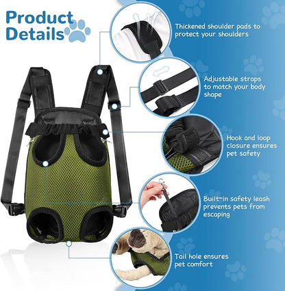 YUDODO Pet Dog Carrier Backpack Adjustable Dog Front Carrier, Legs Out Easy-Fit Dog Travel Backpack Carrier for Hiking Camping for Small Medium Dogs Cats and Rabbits (Large (Pack of 1), Army Green)