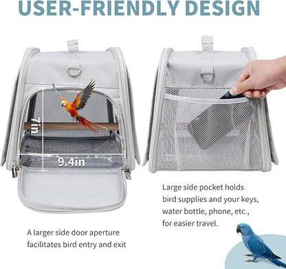 Small Bird Carrier Bag, Portable Travel Parrot Parakeet Carrier Cage with Perch and Easy Clean Tray, Lightweight Bird Backpack for Vet Visit Shopping and Outdoor Adventure