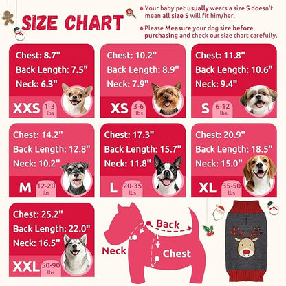 Dog Christmas Sweater Xmas Pet Clothes Cute Gray Reindeer Holiday Puppy Cat Costume New Year Gifts for Small Medium Large Dogs Jumpers (XS, Gray Reindeer)