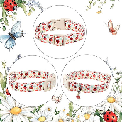 Ladybug Dog Collar for Large Dogs - Cute Spring/Summer Dog Collar, Lightweight Adjustable Cartoon Love Bug Garden Mom Dogs Collars with Quick Release Buckle XL