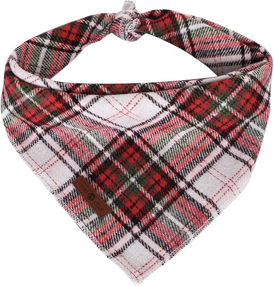 Lionet Paws Christmas Dog Bandana Washable Cotton Handkerchief Scarf Triangle Red Green Plaid Grey Dog Bandanas for Small Medium Large Dogs Girl Boy
