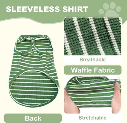 Dog Clothes, Stripe Dogs Shirts for Small & Medium Breeds, Pet Tank Top, Breathable Waffle Fabric Puppy Outfit, Shirt for Chihuahua, Yorkie, Dachshund, Corgi (4Pack, XLarge)