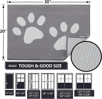 Buganda Dog Door Mat for Muddy Paws, Absorbent Dirt Trapper Washable Indoor Doormats, Non Slip Low-Profile Mud Mat for Dogs, Front Entrance Doormat for Inside Floor (47x32 Inches, Light Grey)