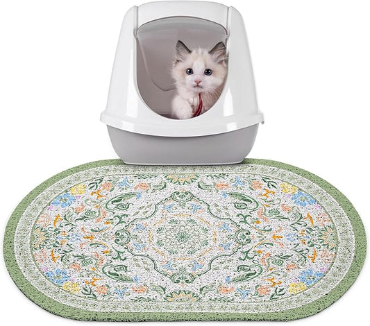 Bienbee Cat Litter Mat, 24" x 15" Litter Box Mat Rug with Non-Slip Bottom,Urine and Water Proof, Easy to Clean Cat Supplies Essentials for Indoor Kitty Kitten Floor, Bean-Green M