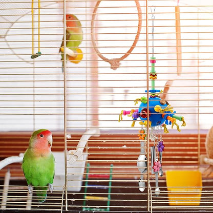 3 Pcs Extra Large Bird Parrot Toy Multicolored Natural Wooden Parrot Cage Chewing Toys for Large Medium Macaws Cockatoos African Grey Birds (Ring and Ball)