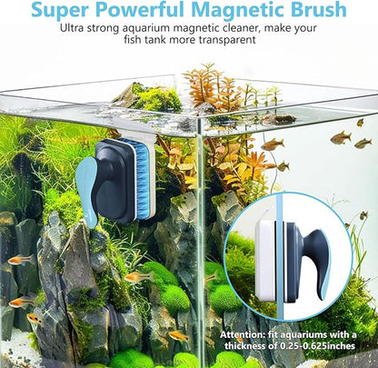 fishkeeper Aquarium Magnetic Glass Cleaner, Fish Tank Algae Magnet Cleaning Tool with Algae Scraper for Glass Aquariums Tank, Floating Scrubber Brush, 2 Detachable Scrapers, Large