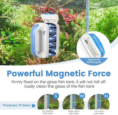 AQQA Aquarium Magetic Glass Cleaner Brush with 2 Detachable Scrapers Floating Fish Tank Cleaning Tools Algae Scraper for 1/8-1/4 inch Thick Glass/Acrylic Tanks (Small)