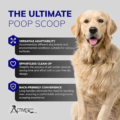 ActiveDogs Pooper Scooper for Large Dogs – Heavy-Duty Dog Pooper Scooper for Yard – Flat-Style Welded Aluminum Dog Poop Rake and Scoop with Solid Bolt System – Made in The USA