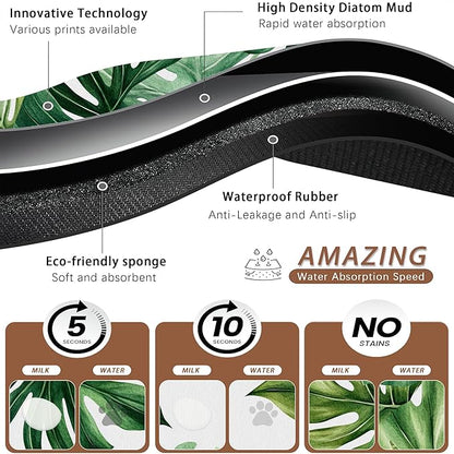 Palm Leaf Pet Feeding Mat,Boho Absorbent Quick-Dry Cat Dog Food and Water Bowl Mats,Non-Slip Rubber Backing Mat,Cat Dog Accessories Supplies 12"x20"