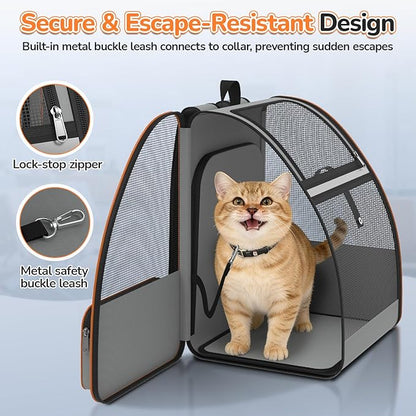 Cat Backpack Carrier Expandable for Outdoor - Foldable Cat Backpack with Breathable Mesh for Small Dog Puppy Kitten Up to 15 lbs - Soft-Sided Pet Carrier for Travel Hiking Camping (Gray)